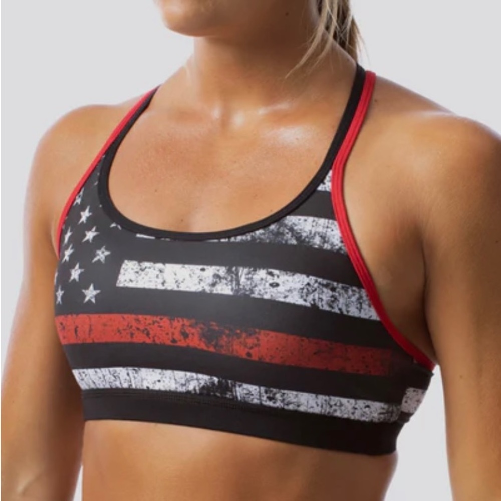 Born Primitive Women's Black, White & Red American Flag Sports Bra